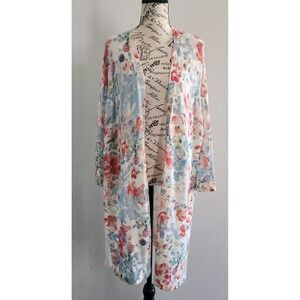 NWT J Jill Cardigan Sweater Women XL Petite Floral Linen Viscose Net Duster
